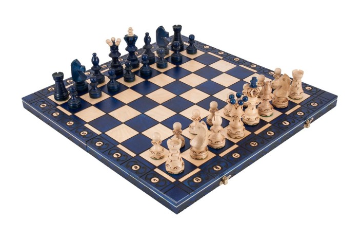 21" Ambassador Blue Chess Set - Folding Board - Blue - 4 1/4" King
