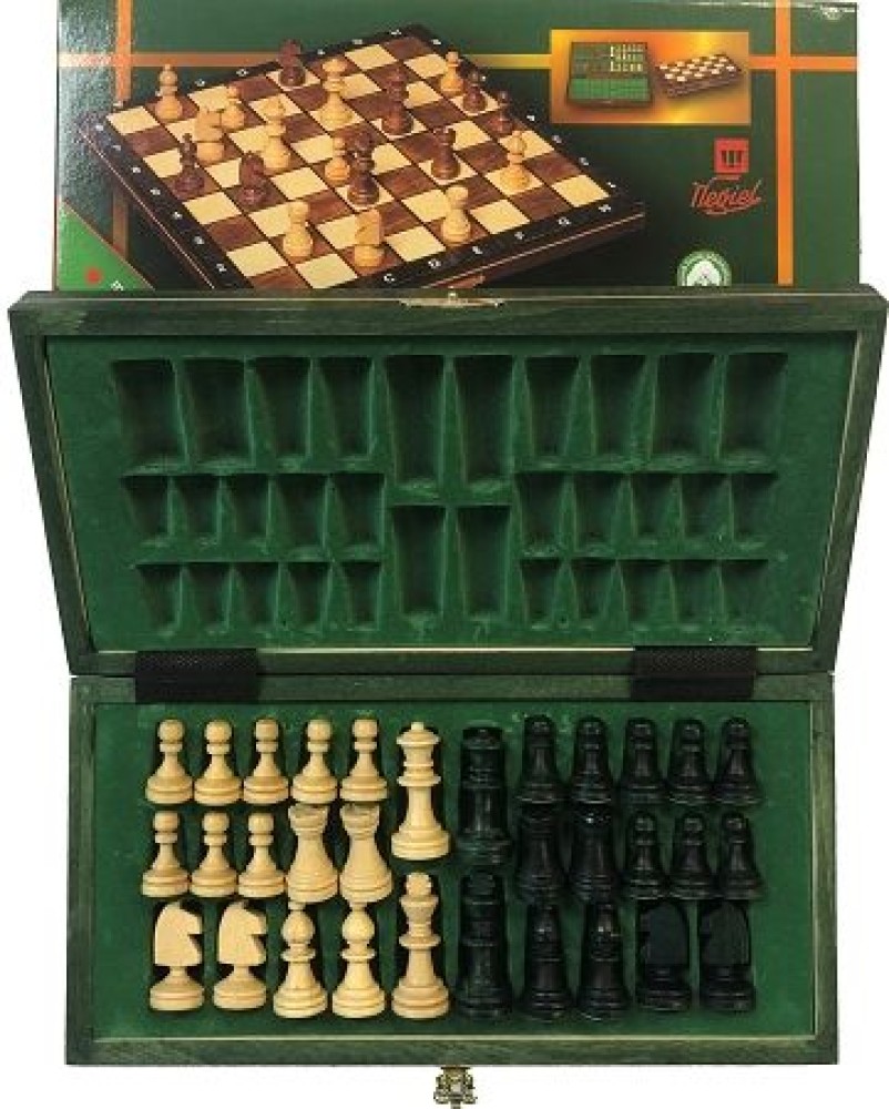 Green 10 1/2 In Wood Magnetic Chess Set   - Folding Board  -  2 In King