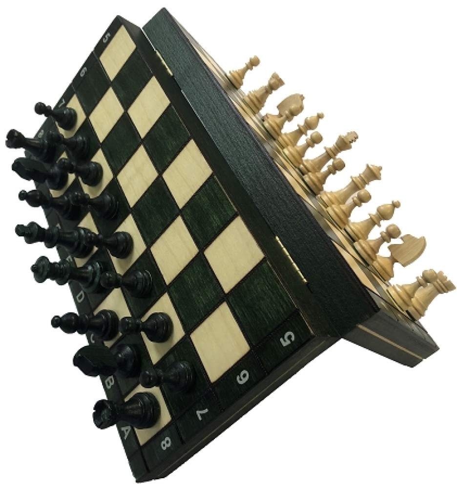 Green 10 1/2 In Wood Magnetic Chess Set   - Folding Board  -  2 In King