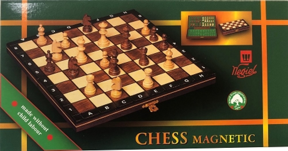 Green 10 1/2 In Wood Magnetic Chess Set   - Folding Board  -  2 In King