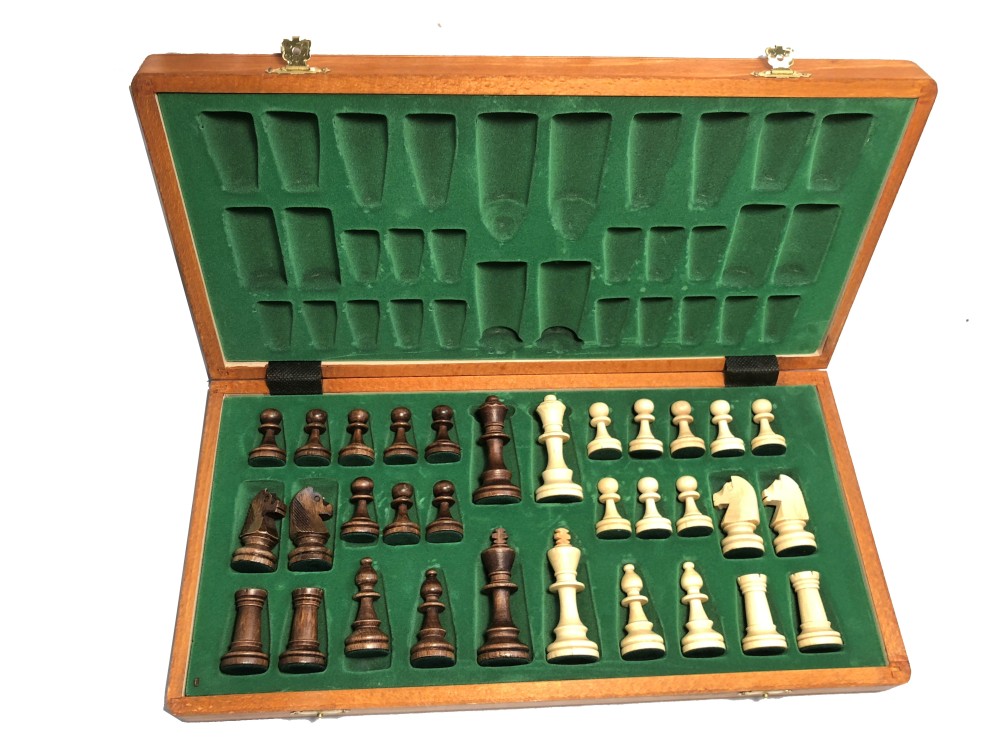 16" Tournament Chess Set  No 4 - Folding Wood Board, 3" King