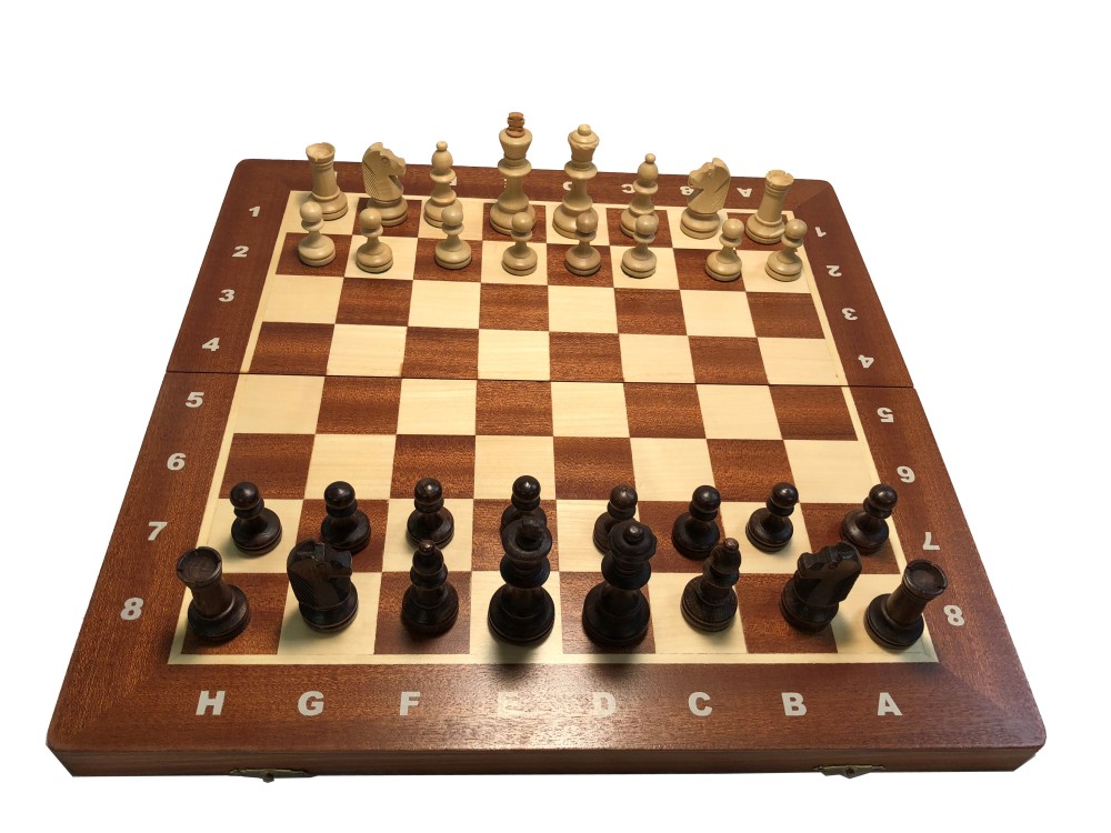 16" Tournament Chess Set  No 4 - Folding Wood Board, 3" King