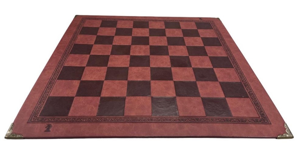 Leather Chess Board - 1  1/4 inch Squares - Burgundy/Black 13 X 13