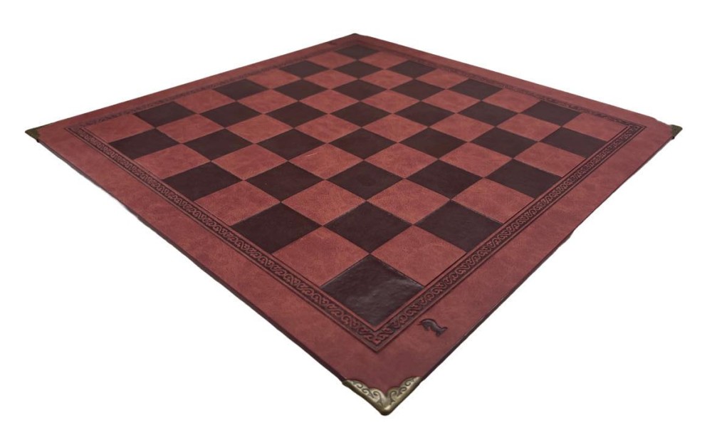 Leather Chess Board - 1  1/4 inch Squares - Burgundy/Black 13 X 13