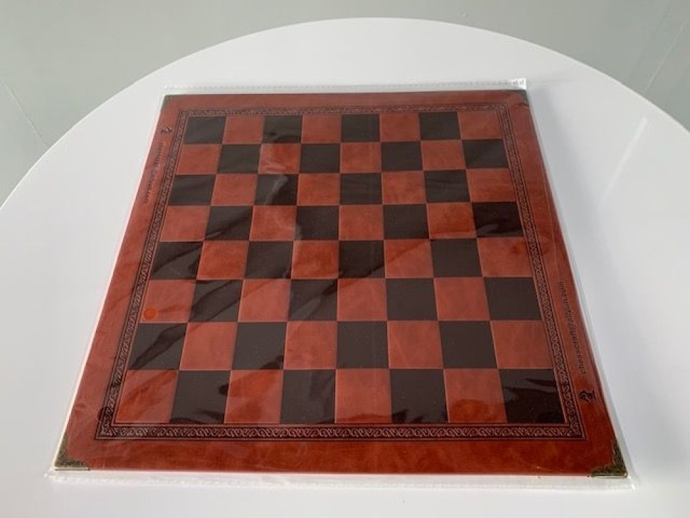Leather Chess Board - 1  1/4 inch Squares - Burgundy/Black 13 X 13