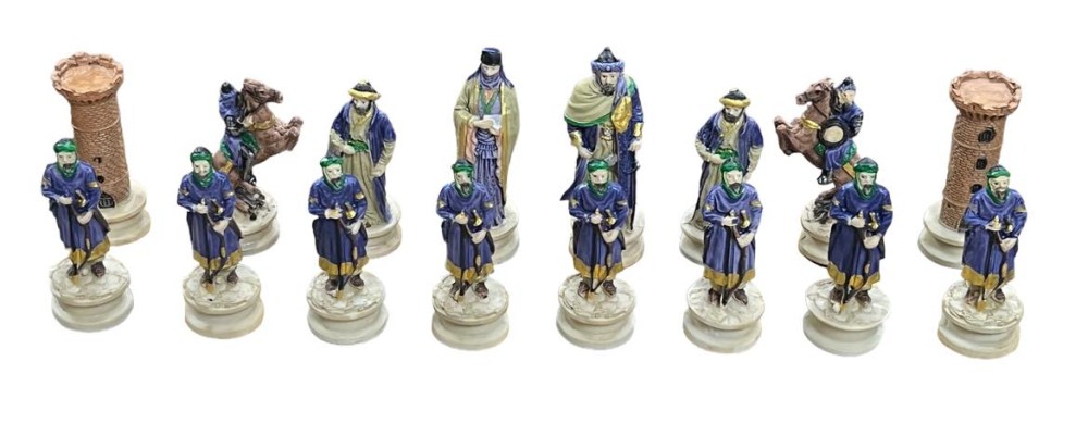 The Crusade Resin Theme Chess Pieces w Leather Board