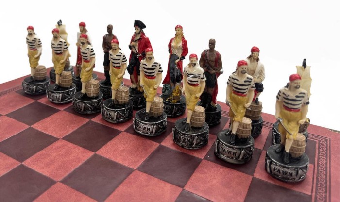 The Pirates Resin Theme Chess Pieces w Leather Board