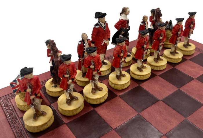 The Revolutionary War Resin Theme Chess Pieces w Leather Board