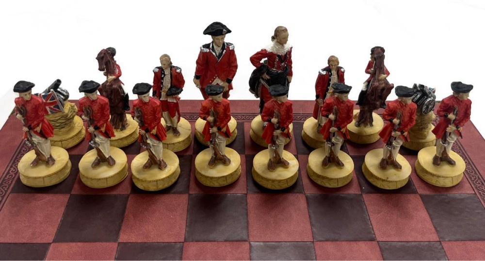 The Revolutionary War Resin Theme Chess Pieces w Leather Board