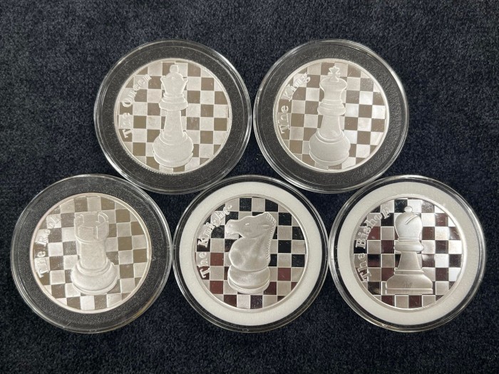5 Coin Silver Set - 1 Troy Ounce Each - King, Q, R, Kn, B