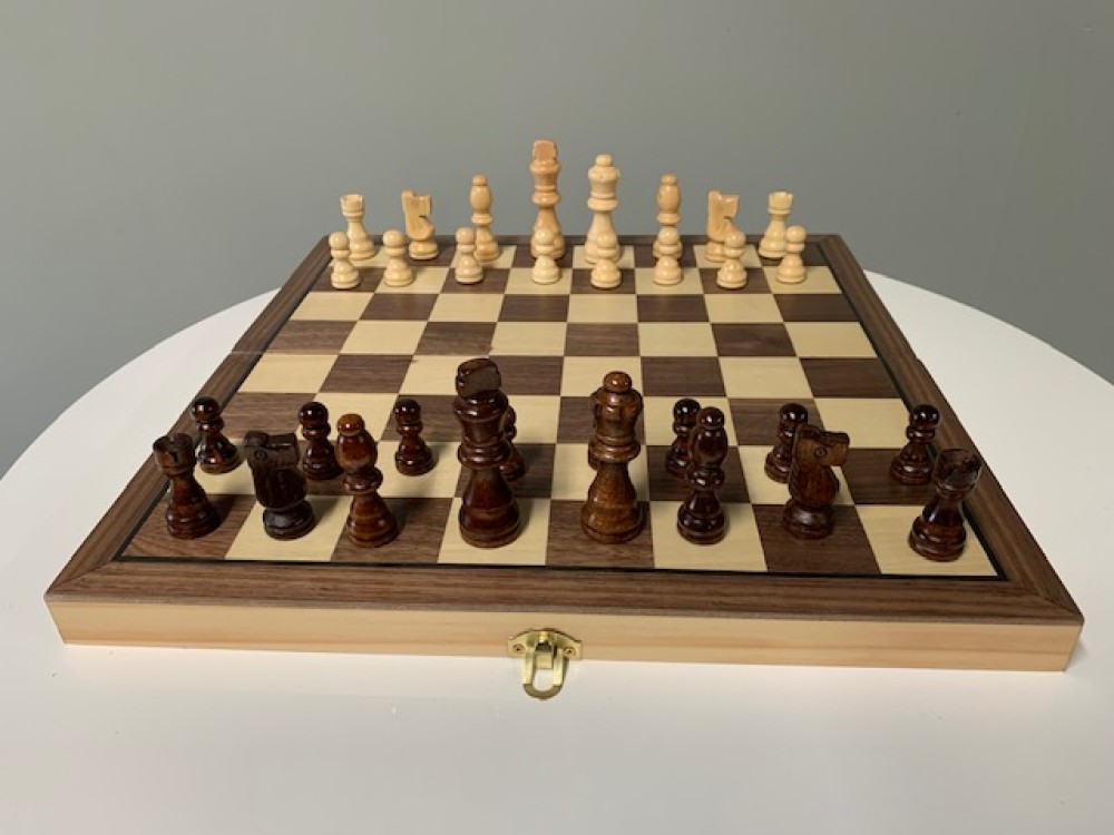 Folding Walnut Magnetic Chess Set and 15 inch wood board