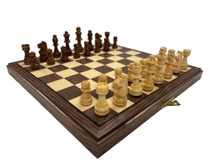 Folding Walnut Magnetic Chess Set and 11 inch wood board