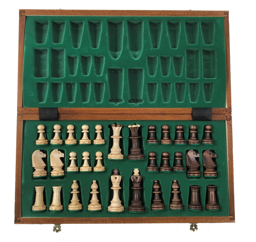 16 Inch Senator Brown Chess Set - Folding Wood Board