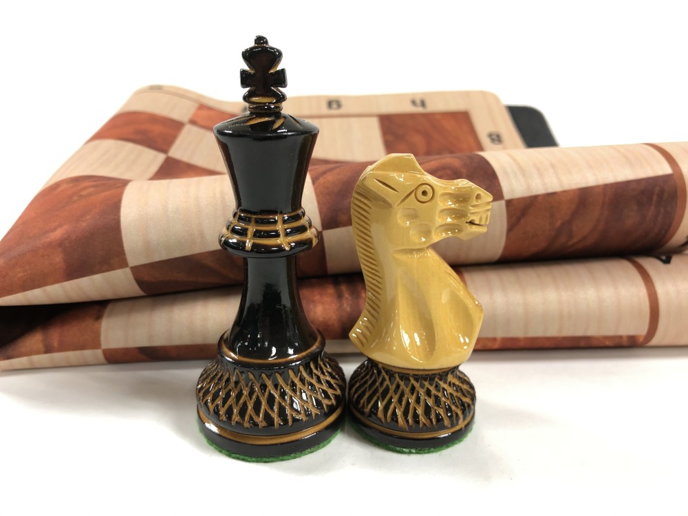 Trudeau Burnished Wood Chess Set  w/ Wood Grain Floppy Board