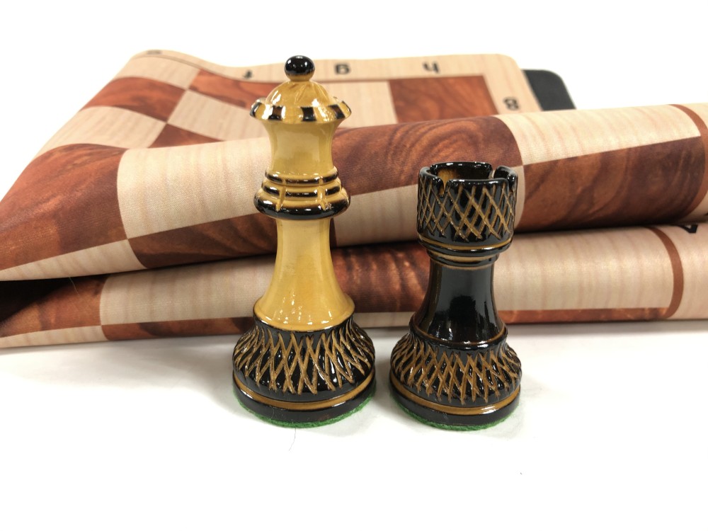 Trudeau Burnished Wood Chess Set  w/ Wood Grain Floppy Board