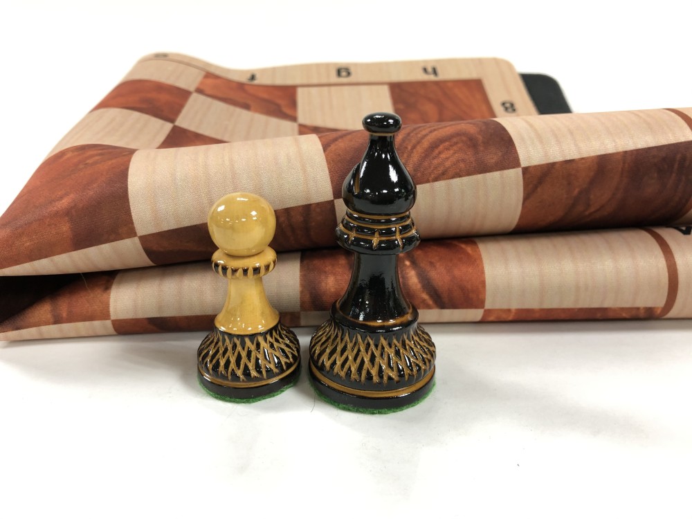 Trudeau Burnished Wood Chess Set  w/ Wood Grain Floppy Board