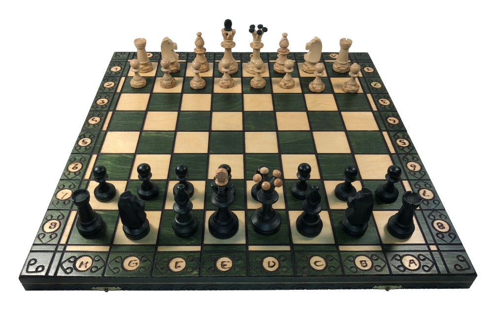 19" Consul Green Chess Set - Folding Wood Board & Pieces