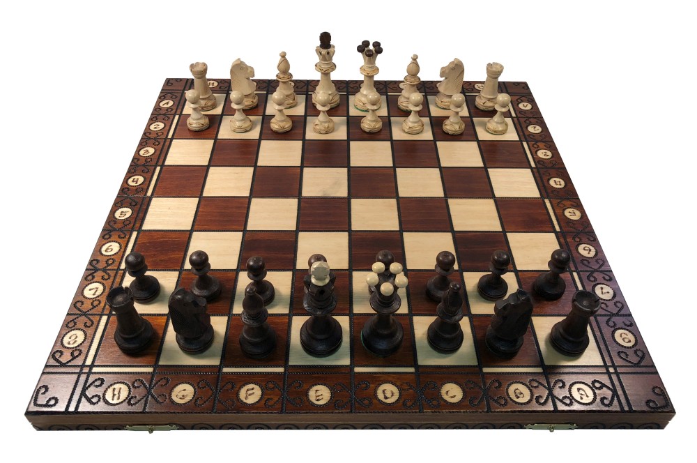 Consul Brown Wood Chess Set  - 19" Folding Board - 3 1/2" King