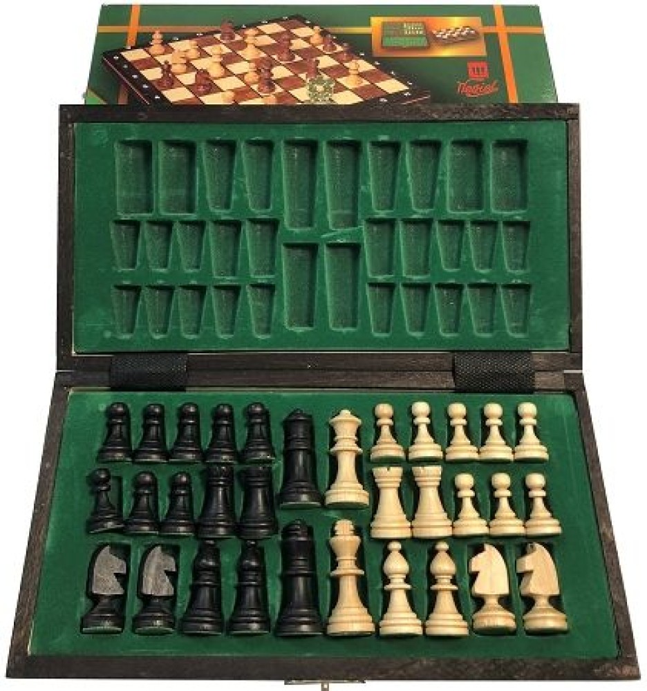 Black 10 1/2 In Wood Magnetic Chess Set: Folding Board  -  2 In King