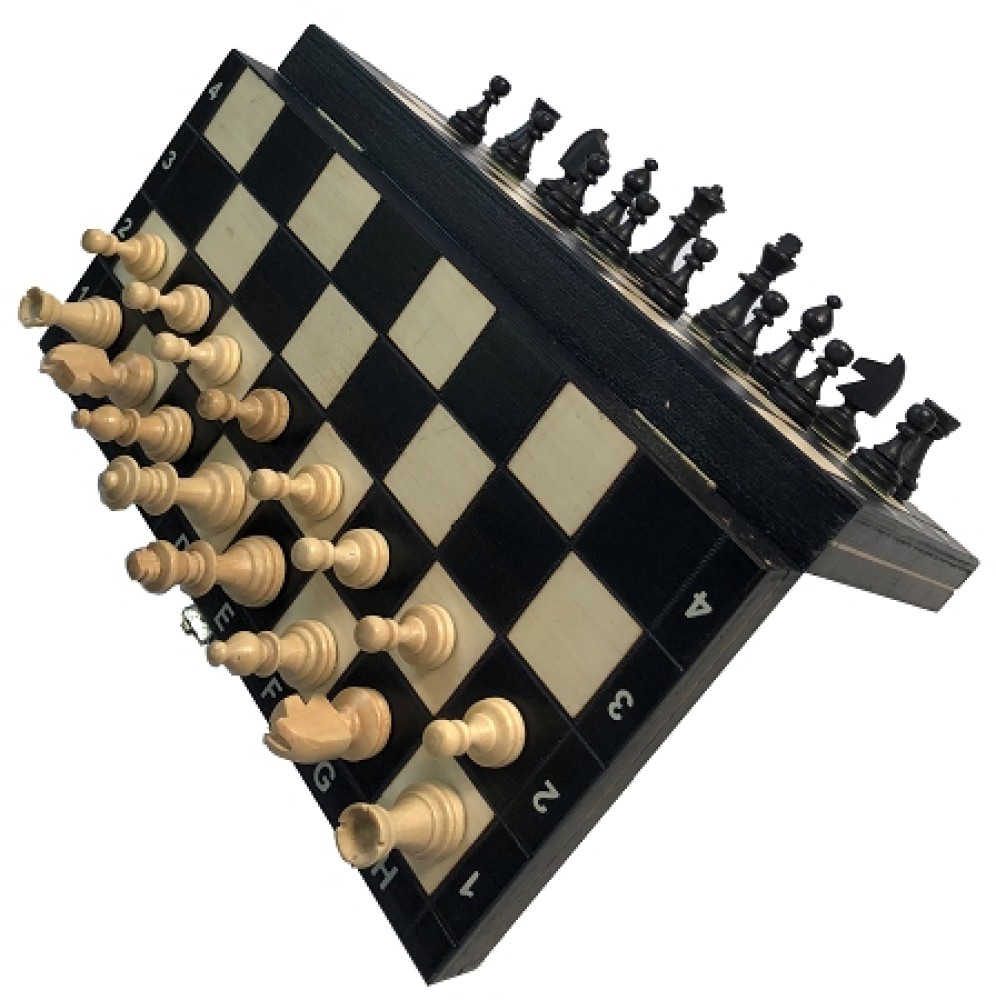 Black 10 1/2 In Wood Magnetic Chess Set: Folding Board  -  2 In King