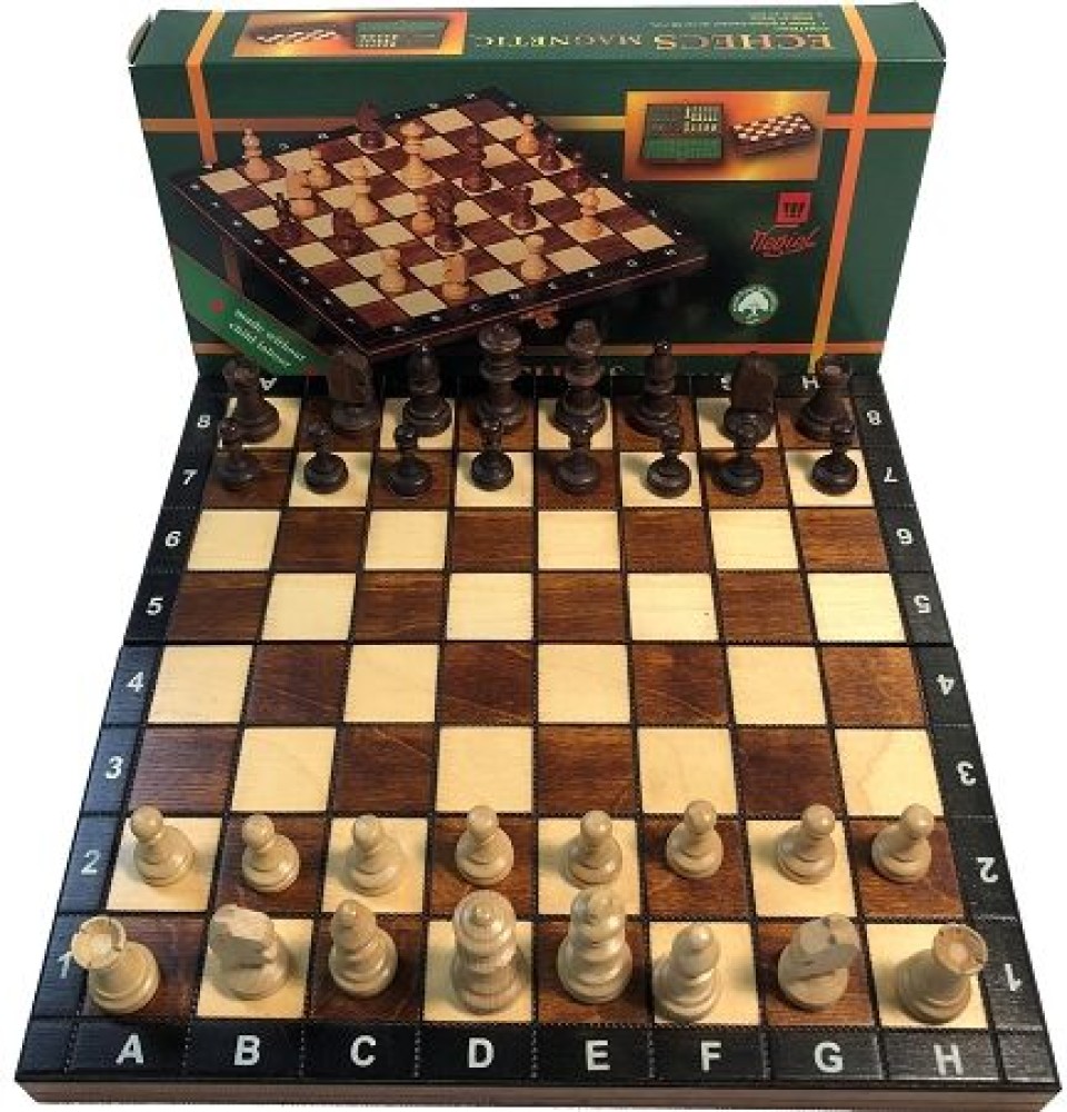 Brown 10 1/2 In Wood Magnetic Chess Set: 2 In King Travel Folding