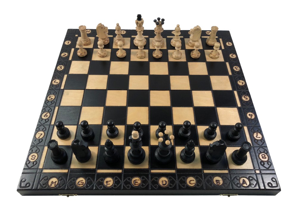 16" Senator Black Chess Set - Folding Board - 3" King