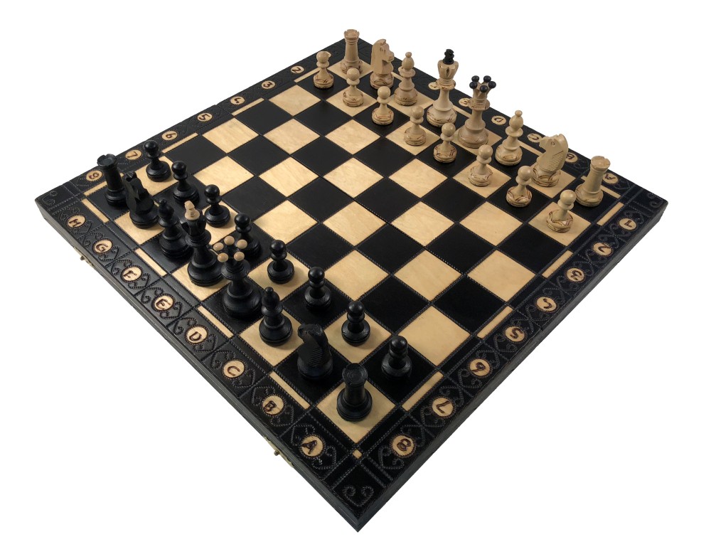 16" Senator Black Chess Set - Folding Board - 3" King