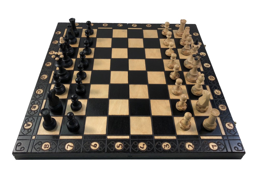 16" Senator Black Chess Set - Folding Board - 3" King