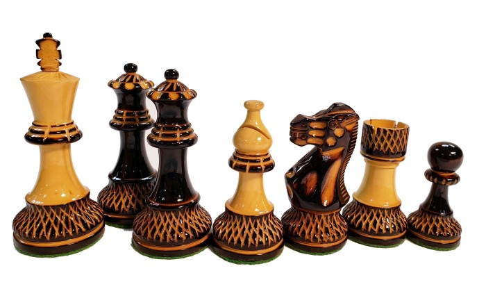 Trudeau Burnished Wood Chess Set - 4 Queens - Weighted - 4 in.King