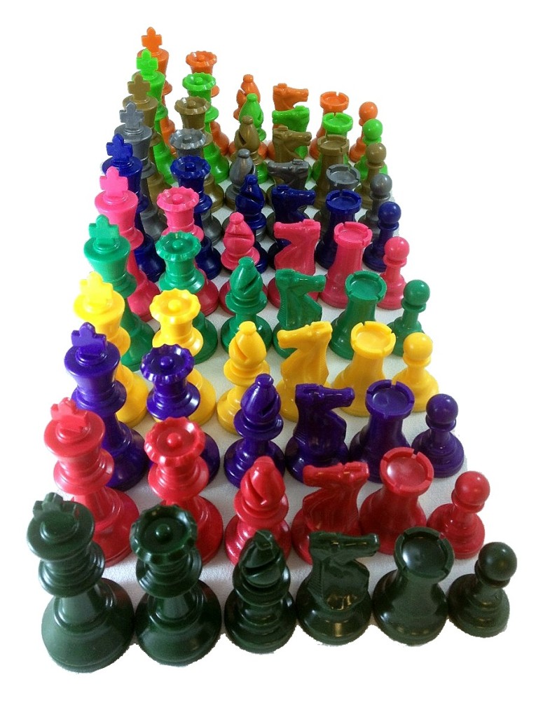 Color Plastic Chess Sets - 2 Sides 34 pieces – 2x Qs - Color Choice