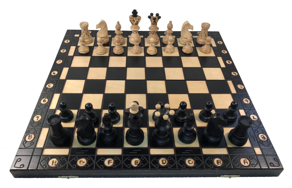 21" Ambassador Black Chess Set - Folding Board - 4 1/4 in. King