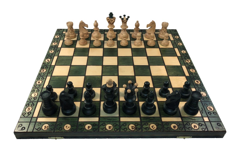 21" Ambassador Green Chess Set -Folding Board - 4 1/4" King