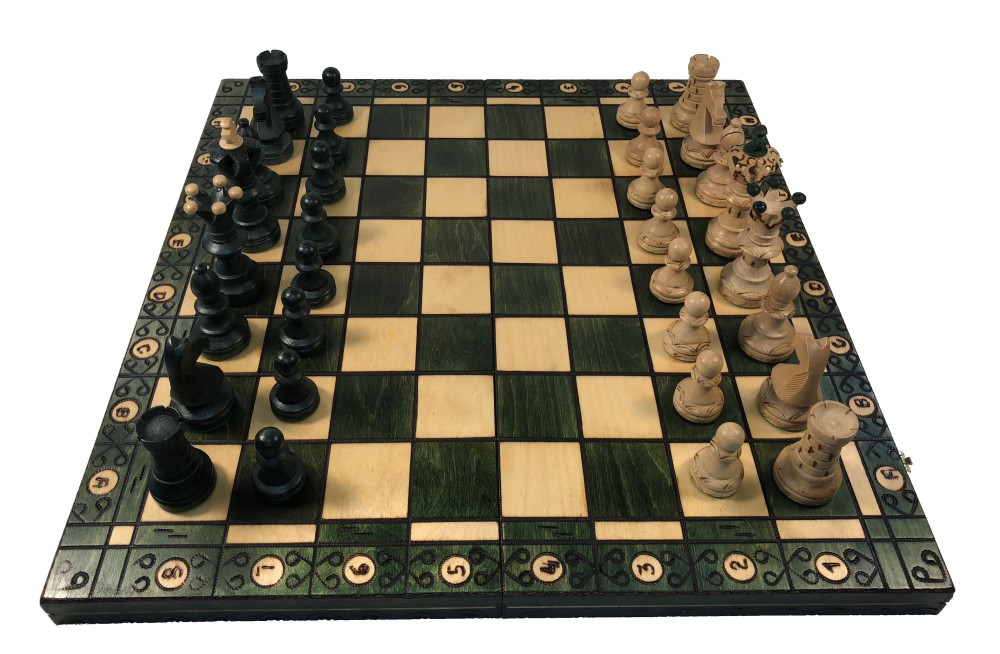 21" Ambassador Green Chess Set -Folding Board - 4 1/4" King