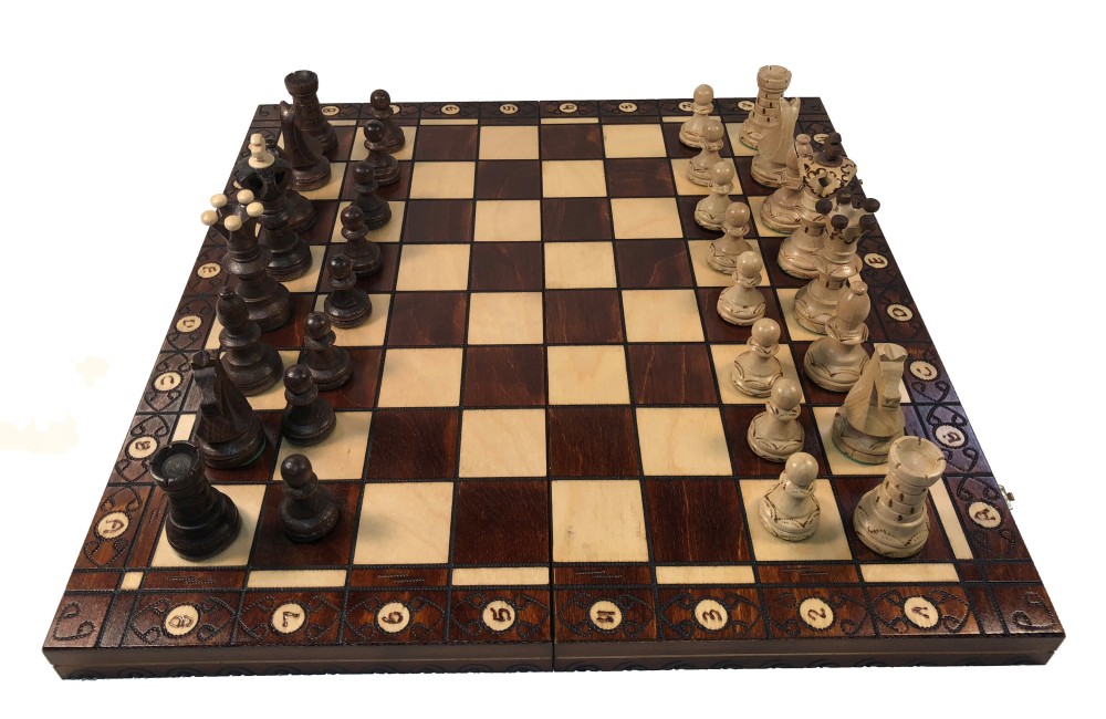 21" Ambassador Brown Chess Set - Folding Board - 4 1/4" King