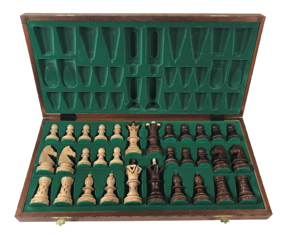 21" Ambassador Brown Chess Set - Folding Board - 4 1/4" King