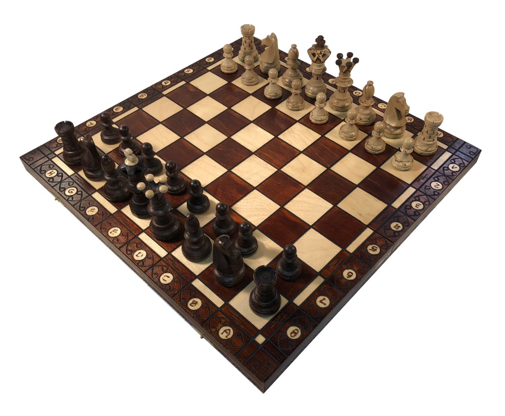 21" Ambassador Brown Chess Set - Folding Board - 4 1/4" King